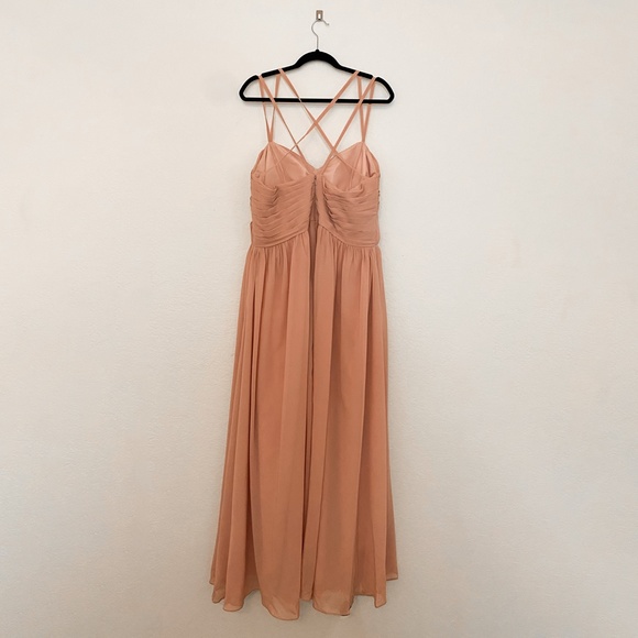 Peach Spaghetti Strap Chiffon Bridesmaid Dress - Picture 4 of 5